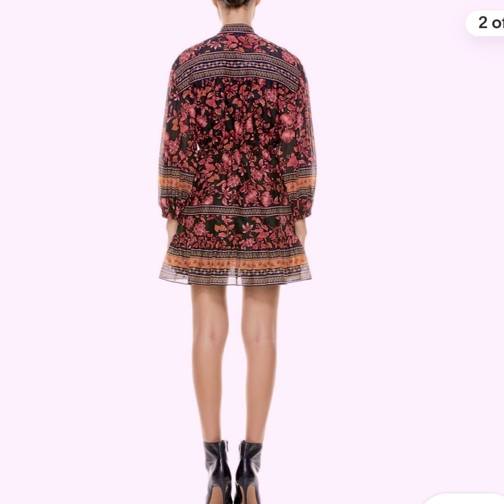 Alice + Olivia Black Floral Mini Dress with Pink and Gold Border - Picture 4 of 16